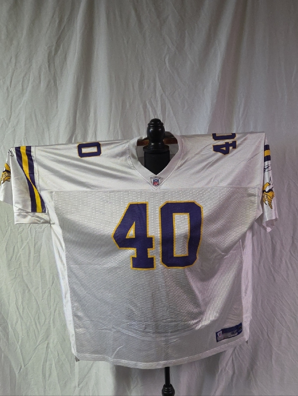 Reebok White Minnesota Vikings #40 Football Jersey with Purple and Gold Accents